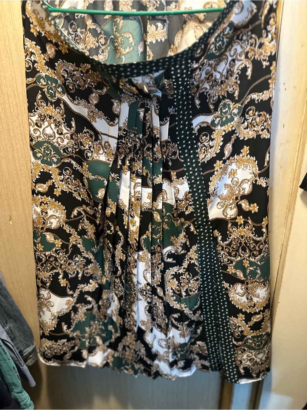 Black, Green & White A-Line Pleated Skirt